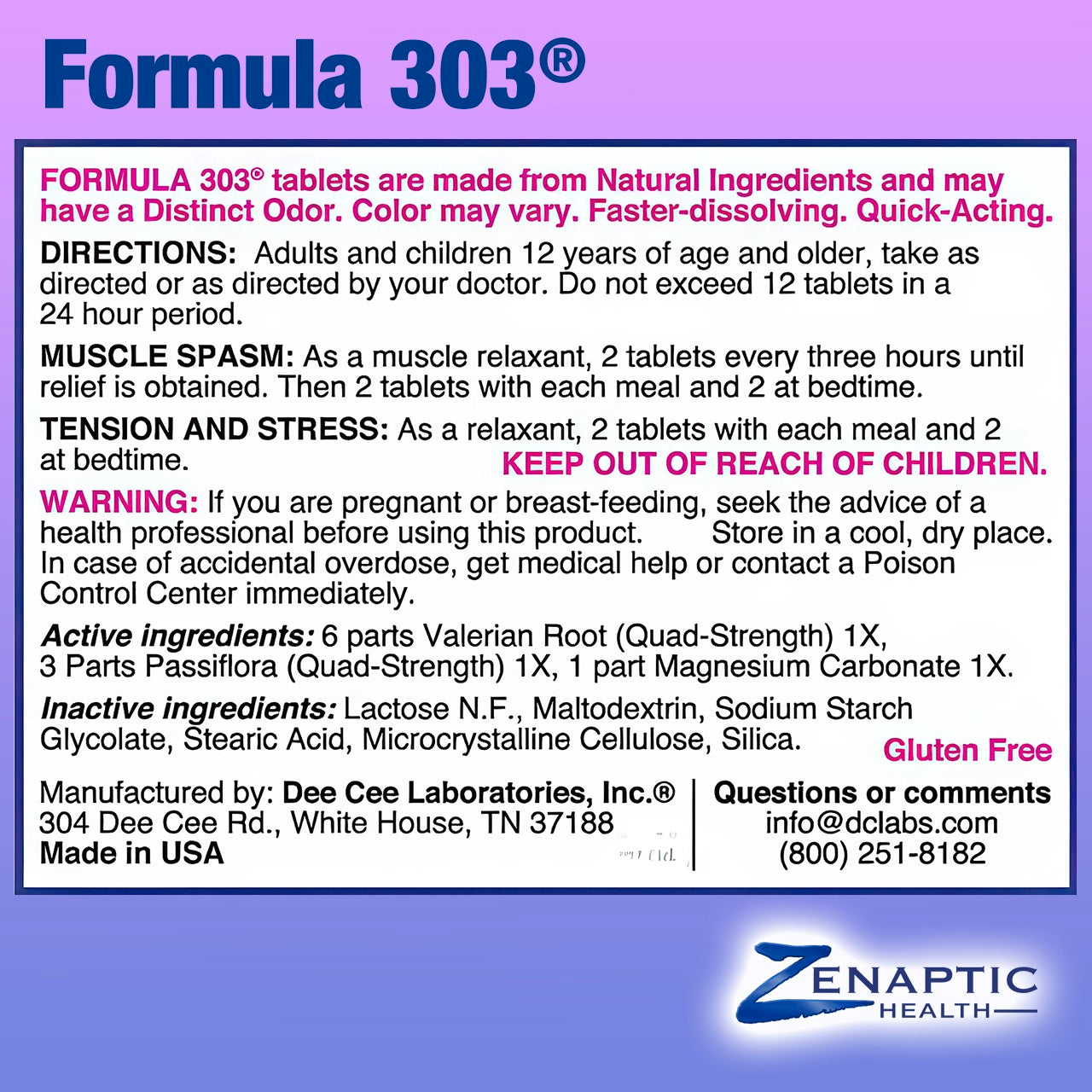 Formula 303- Natural Muscle Relaxant- 60 Tablets